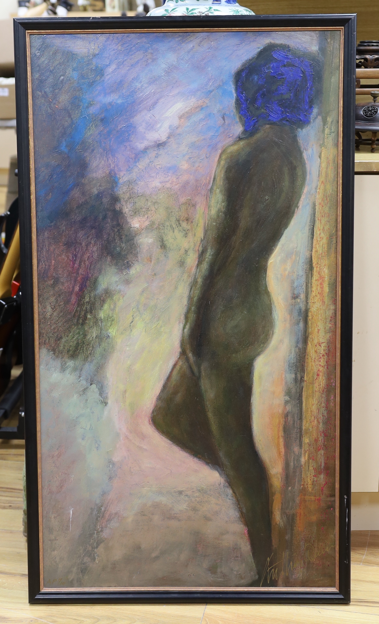 Anthony Quinn (1915-2001), oil on canvas, Standing female nude, signed, 104 x 56cm